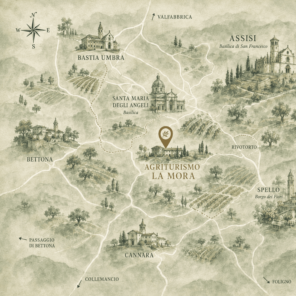 Mappa della zona intorno ad Agriturismo La Mora, ad Assisi